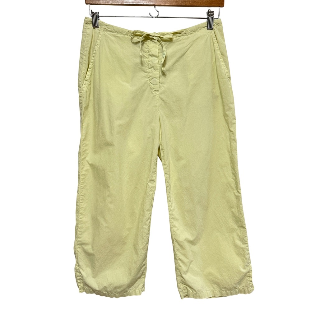 Weekend Max Mara Crop Pants Womens 6 Yellow Cotton Drawstring Lightweight *Flaw